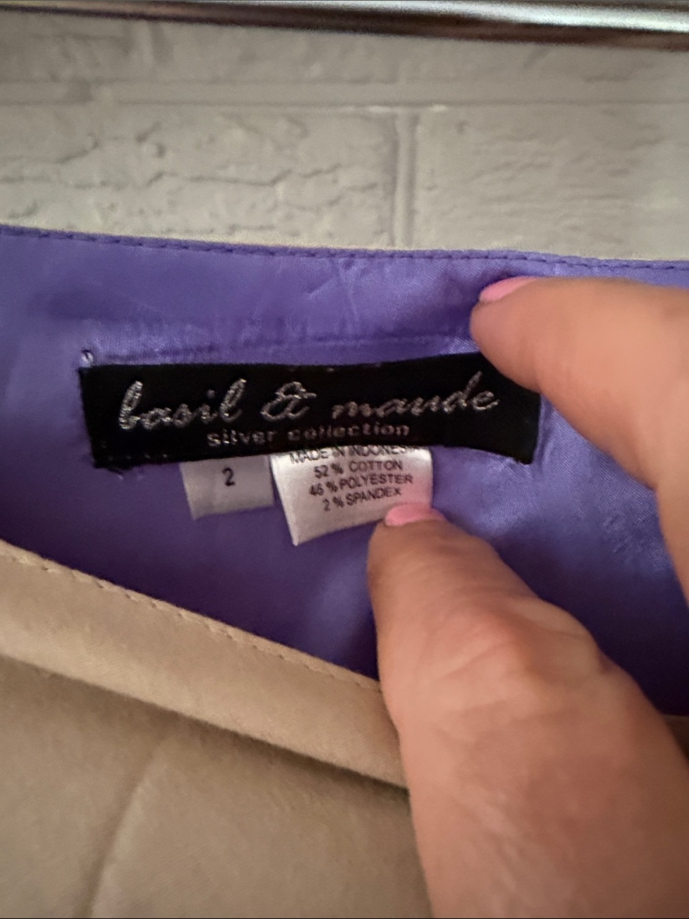 Basil + Maude Beige A-Line Skirt with Purple Floral Appliqué - Picture 3 of 14